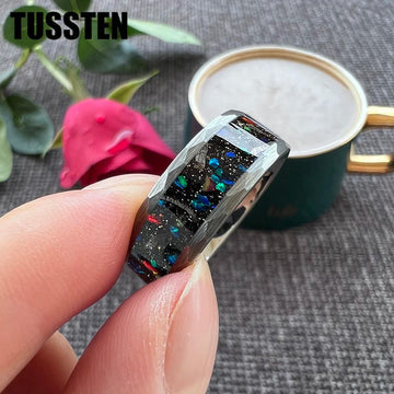 New Arrival Colourful Opal Inlay 8MM Tungsten Hammer Comfort Fit Rings for Men and Women - Popular Wedding Rings - The Jewellery Supermarket
